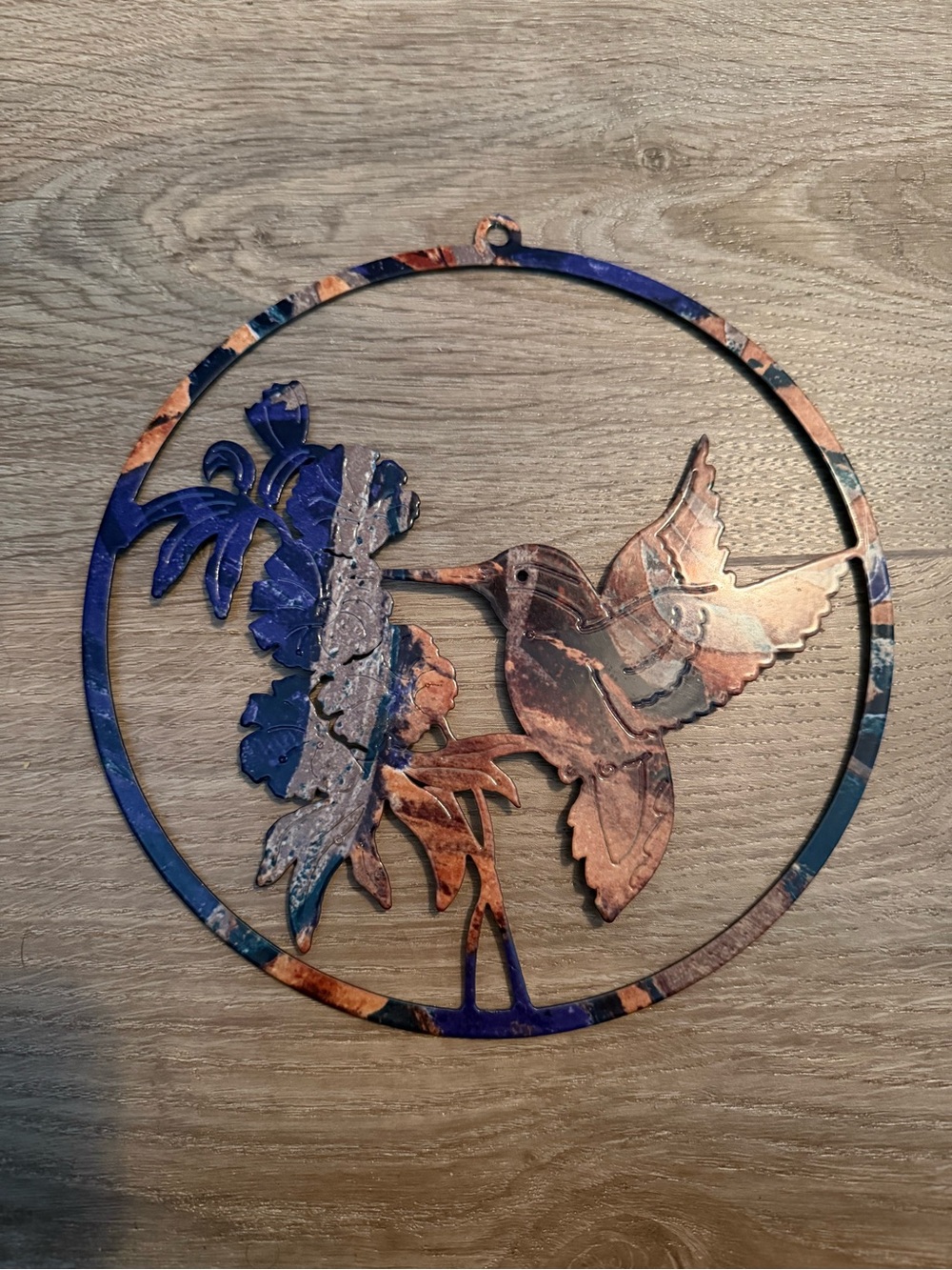 Metal Hummingbird Wall Sculpture in Blue and Copper - Brand